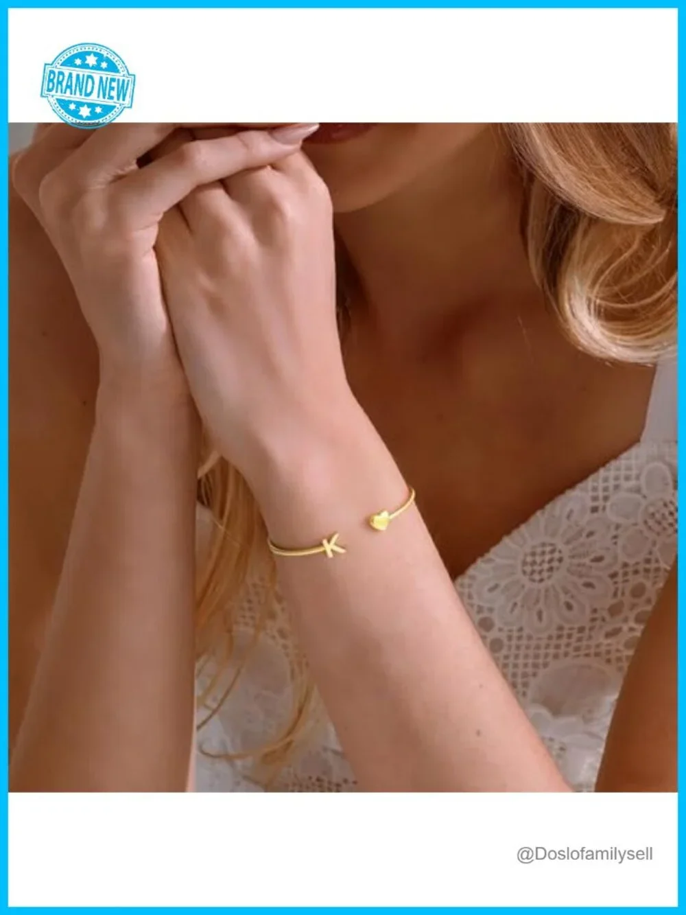 14K Gold Plated Initial Heart Cuff Bangle Bracelet Adjustable Trendy Gift for